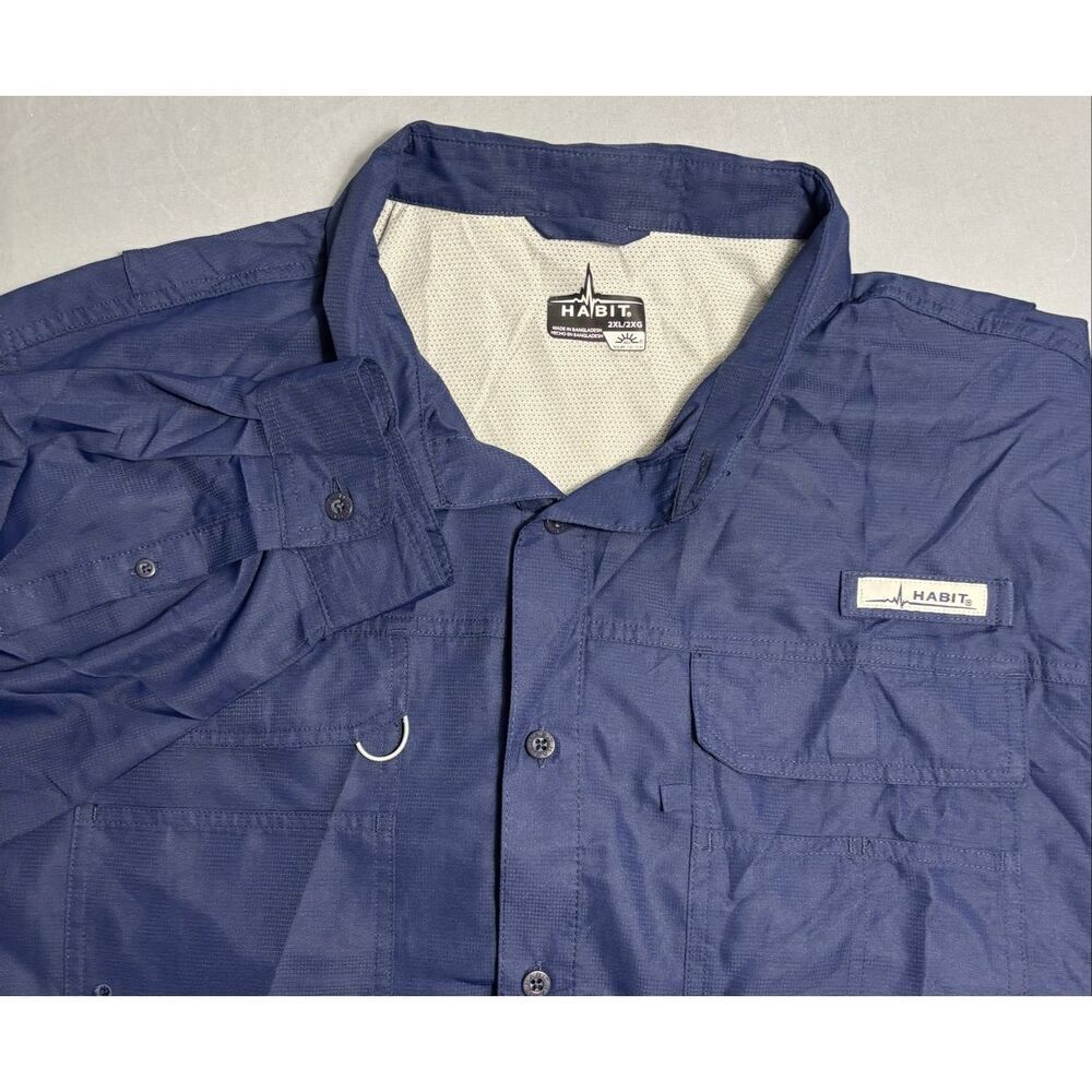 Habit Men’s Button Down Vented Fishing Shirt Size 2XL XXL Navy Blue Long Sleeve